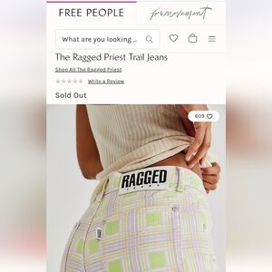 NEW Free People Ragged Priest Trail Jeans Plaid Utility Cargo Wide Straight Leg